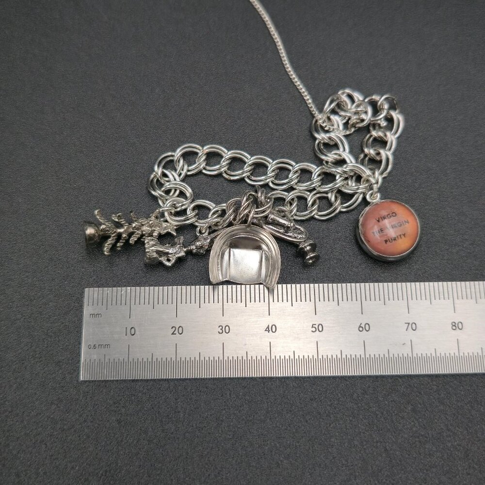 7+2 Inch Sterling Silver Various Charms Chain Bracelet A7229 - Picture 10 of 11